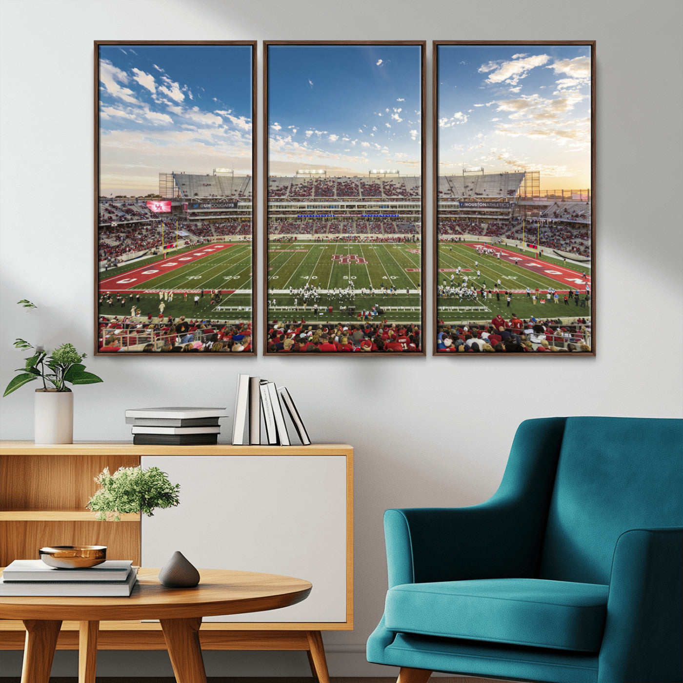 MGV-FC-48X32-3P - Framed Houston Cougars Football Team Print - Houston TDECU Stadium Wall Art Canvas Print