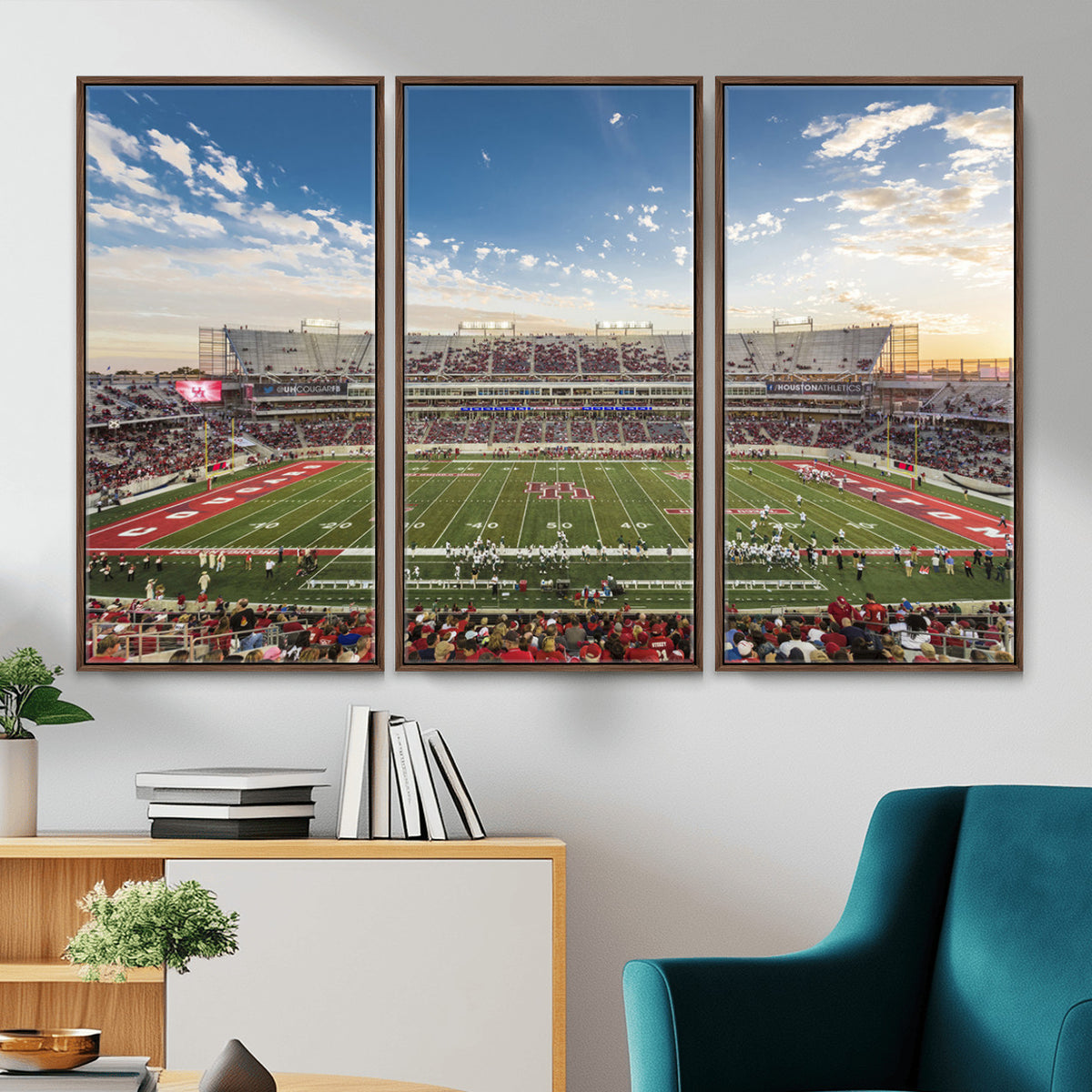 36612-MGV-CV-36X24 - Framed Houston Cougars Football Team Print - Houston TDECU Stadium Wall Art Canvas Print