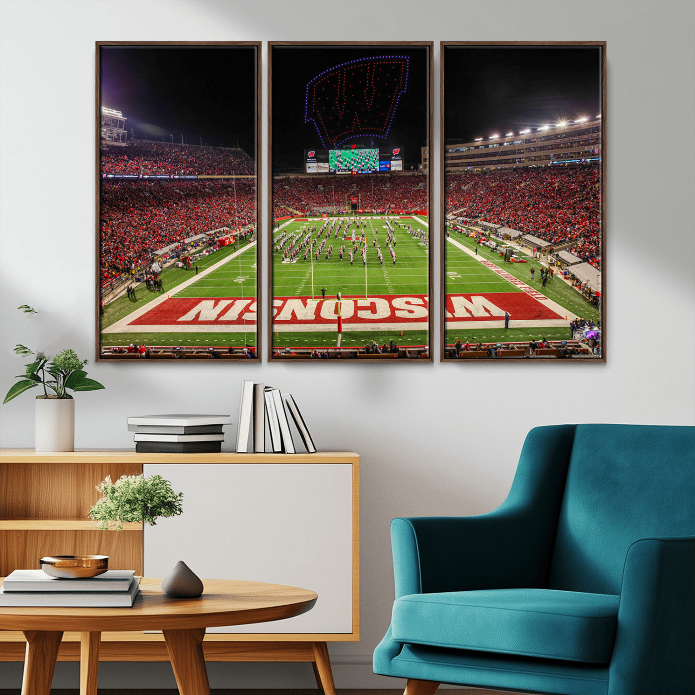 MGV-FC-48X32-3P - Wisconsin Badgers Football Team Print Canvas- Madison Camp Randall Stadium Wall Art Canvas Print