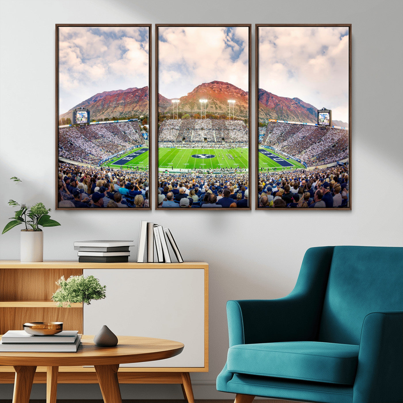 MGV-FC-48X32-3P - Brigham Young University Cougars Football Team Print - Provo LaVell Edwards Stadium Wall Art Canvas