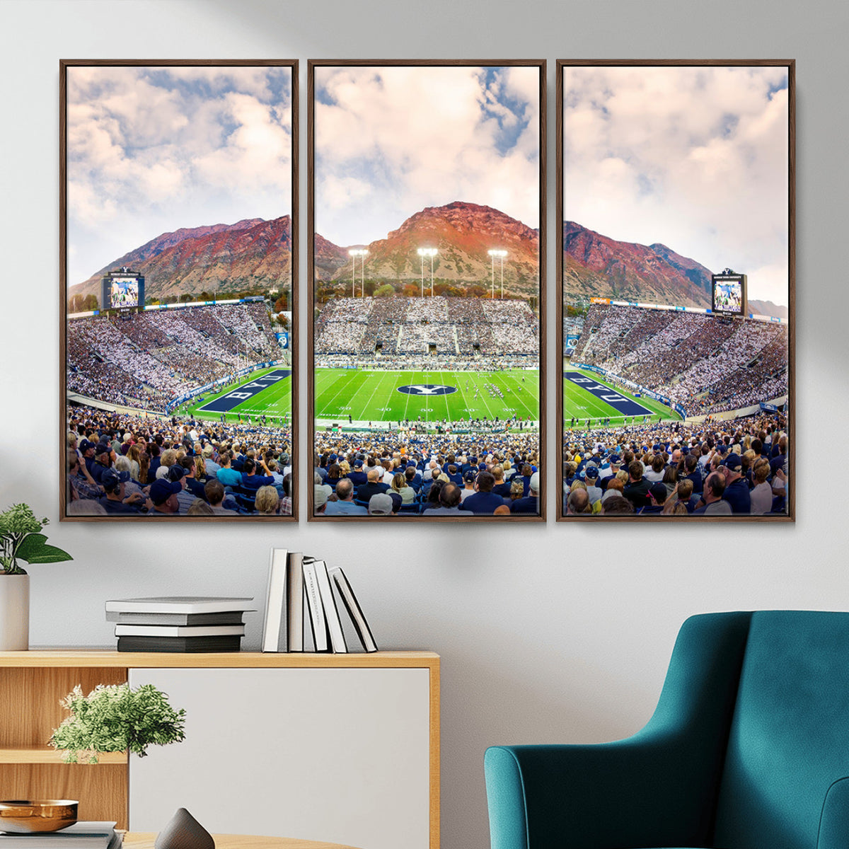 85734-MGV-CV-36X24 - Brigham Young University Cougars Football Team Print - Provo LaVell Edwards Stadium Wall Art Canvas