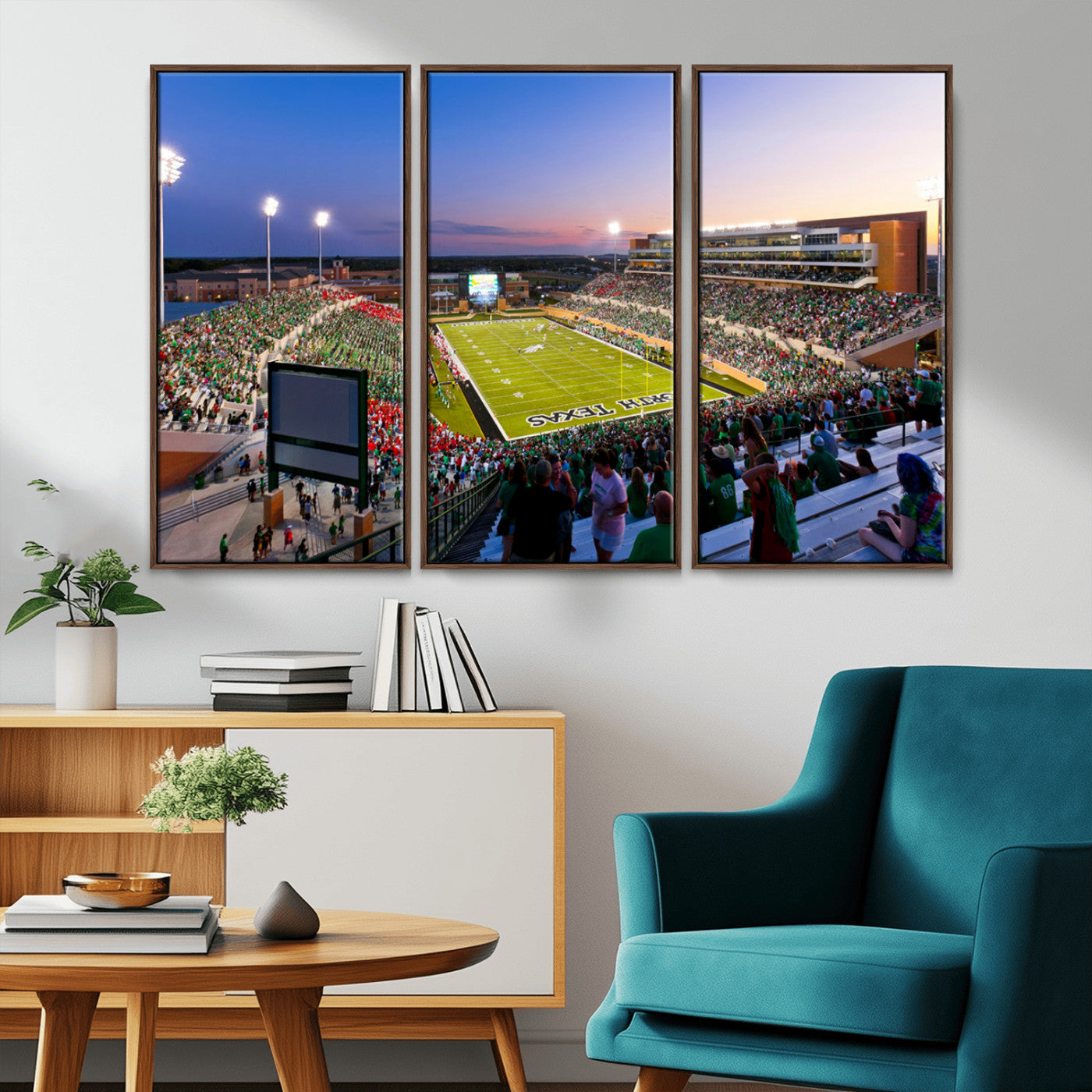 MGV-FC-48X32-3P - University of North Texas Mean Green Football Team Print - Denton DATCU Stadium Wall Art Canvas