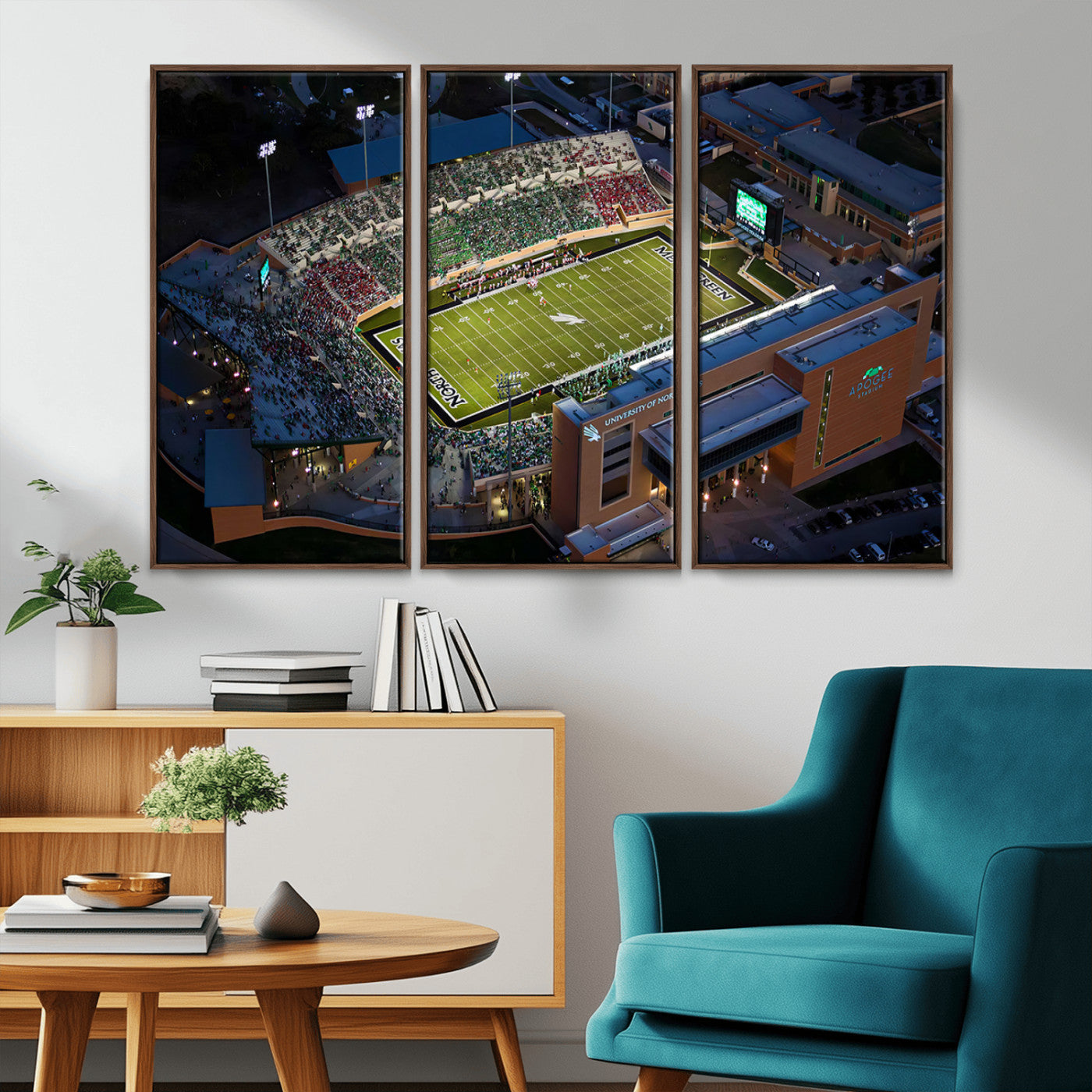 MGV-FC-48X32-3P - University of North Texas Mean Green Football Artwork, Football Team Print - Denton DATCU Stadium