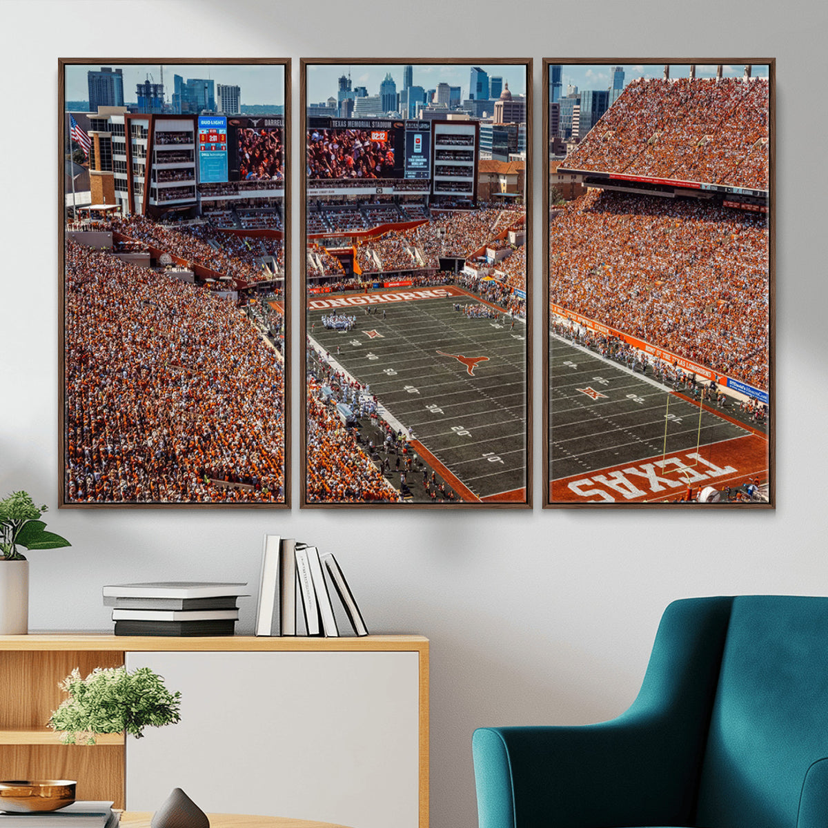 92103-MGV-CV-36X24 - University of Texas Longhorns Football Team Print - Austin Darrell K Royal-Texas Memorial Stadium