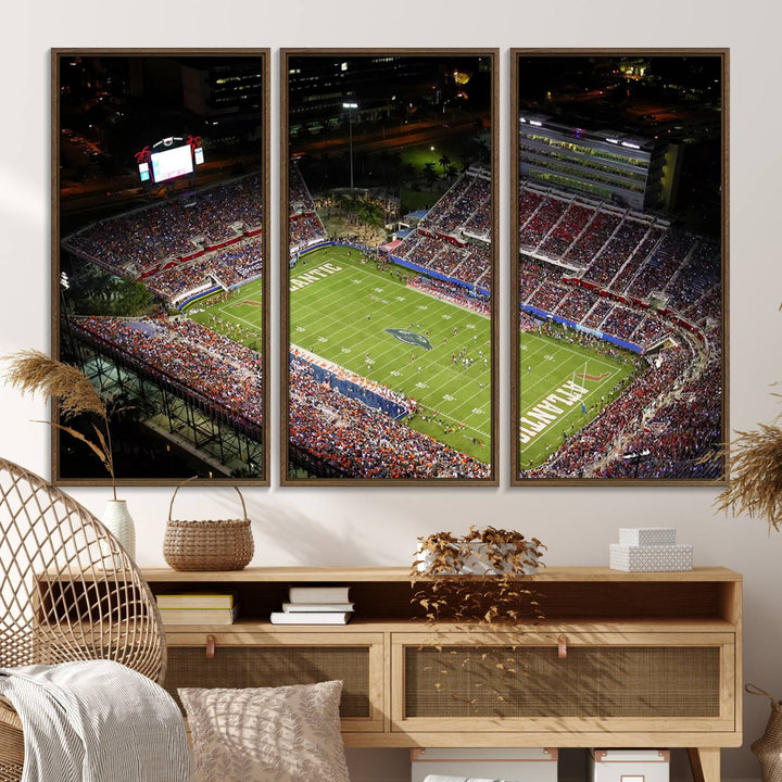 Aerial view of Florida Atlantic University Owls football stadium as a gallery-quality wall art canvas print.