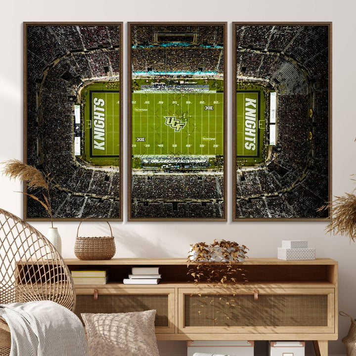 The UCF Knights Orlando Stadium Canvas Print, showcasing KNIGHTS in the end zones.