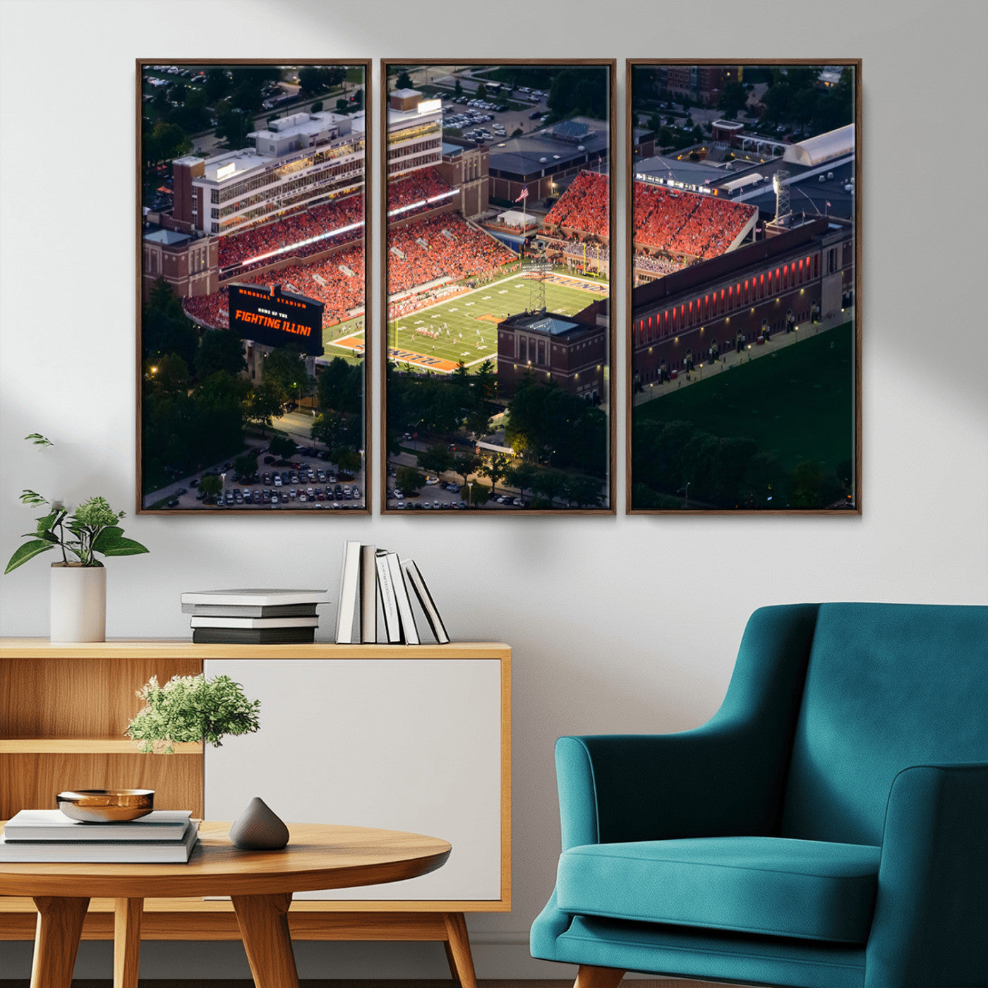 MGV-FC-48X32-3P - University of Illinois Fighting Illini Football Team Print - Champaign Illinois Memorial Stadium