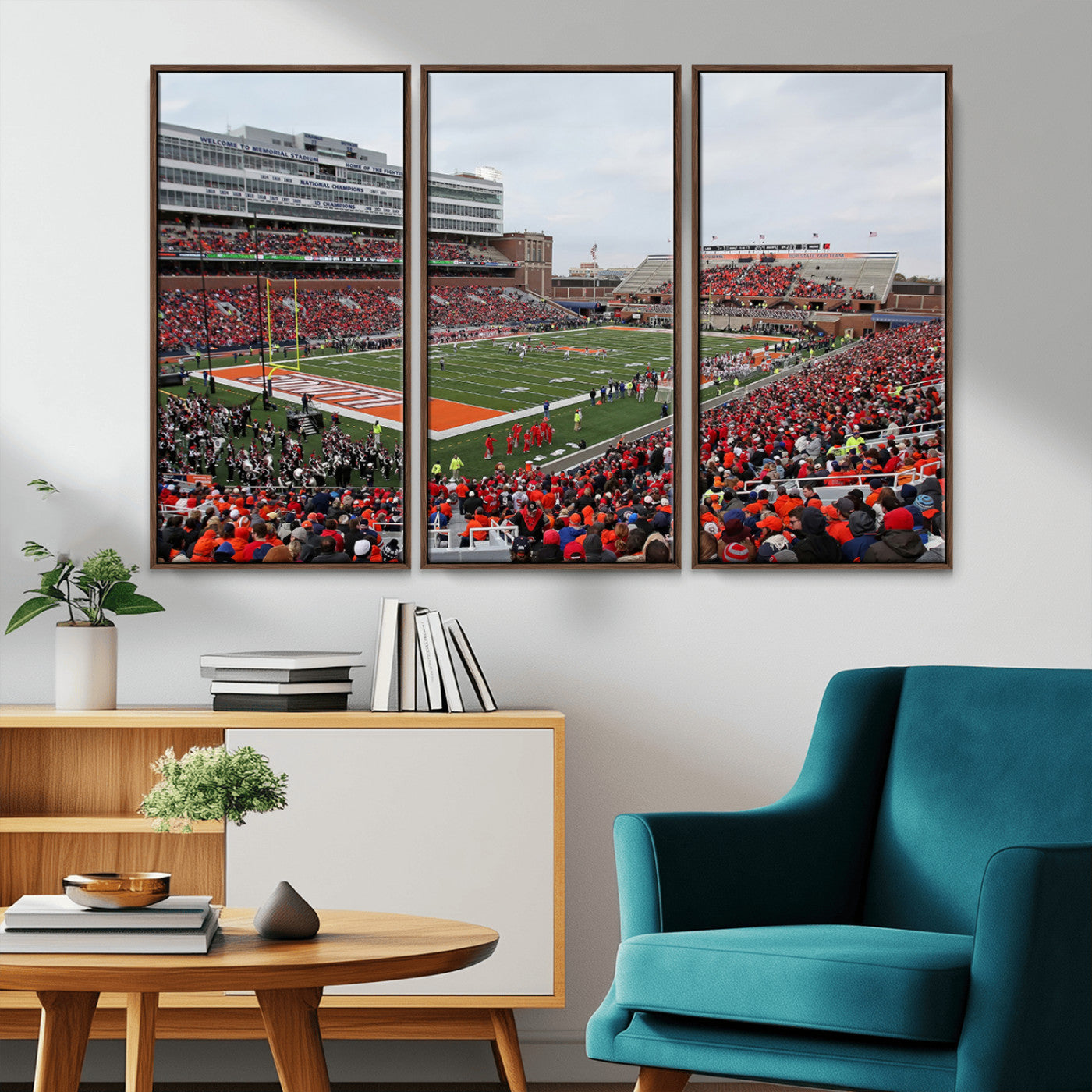 MGV-FC-48X32-3P - University of Illinois Fighting Illini Football Team Print - Champaign Illinois Memorial Stadium