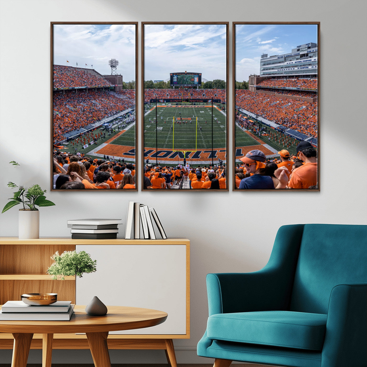 MGV-FC-48X32-3P - University of Illinois Fighting Illini Football Team Print Canvas - Champaign Illinois Memorial