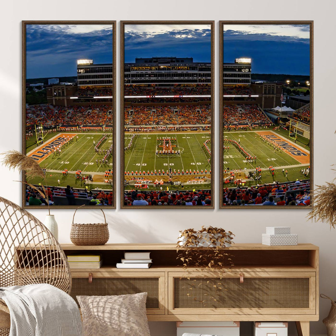 The University of Illinois band is depicted on a gallery-quality canvas wall art print.