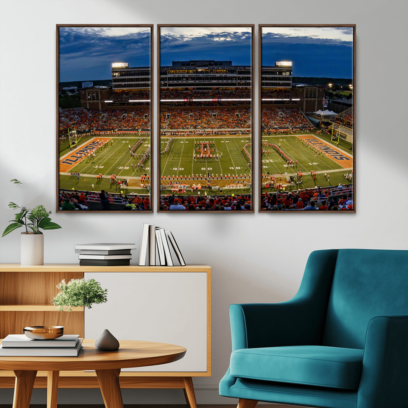 MGV-FC-48X32-3P - University of Illinois Fighting Illini Football Team Print - Champaign Illinois Memorial Stadium