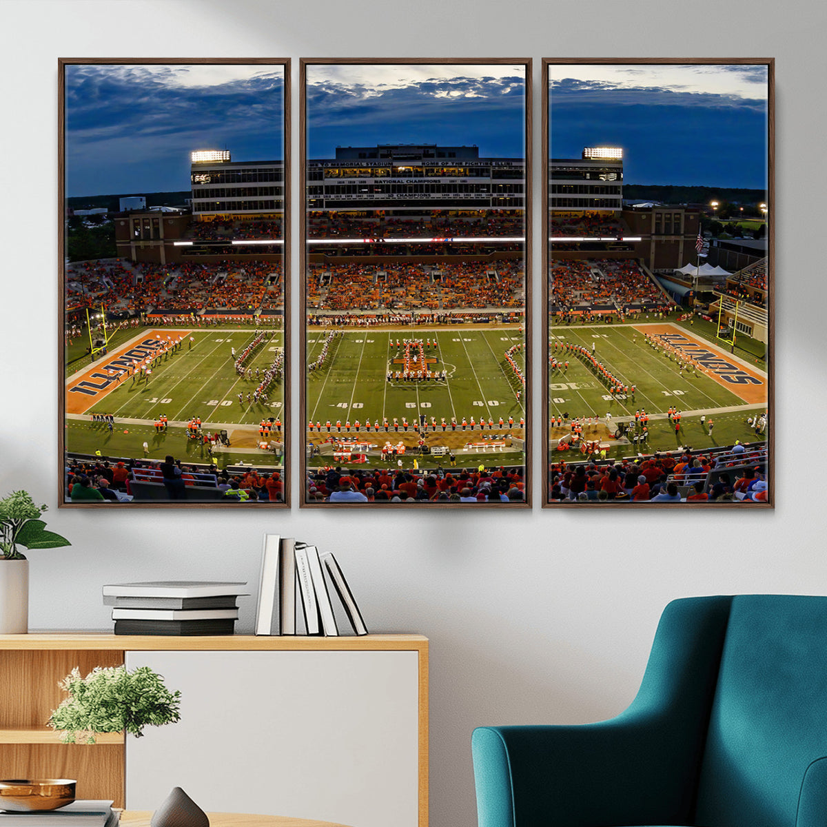 44513-MGV-CV-36X24 - University of Illinois Fighting Illini Football Team Print - Champaign Illinois Memorial Stadium