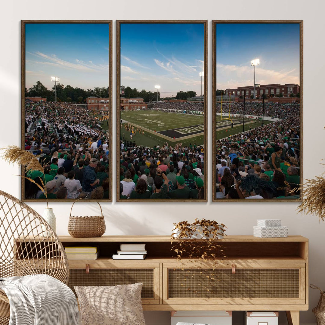 Wall art: University of Charlotte 49ers Football Team at Jerry Richardson Stadium.