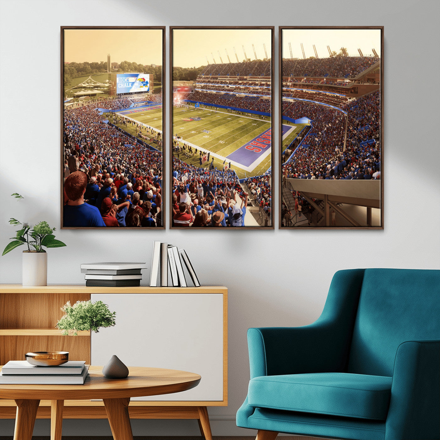 MGV-FC-48X32-3P - University of Kansas Jayhawks Football Team Print - Lawrence Kansas Memorial Stadium Wall Art Canvas