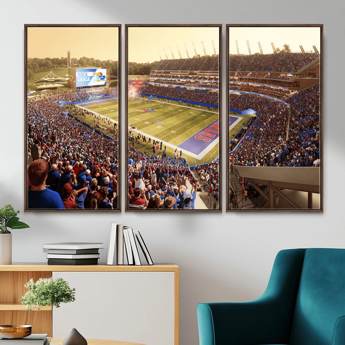 71731-MGV-CV-36X24 - University of Kansas Jayhawks Football Team Print - Lawrence Kansas Memorial Stadium Wall Art Canvas
