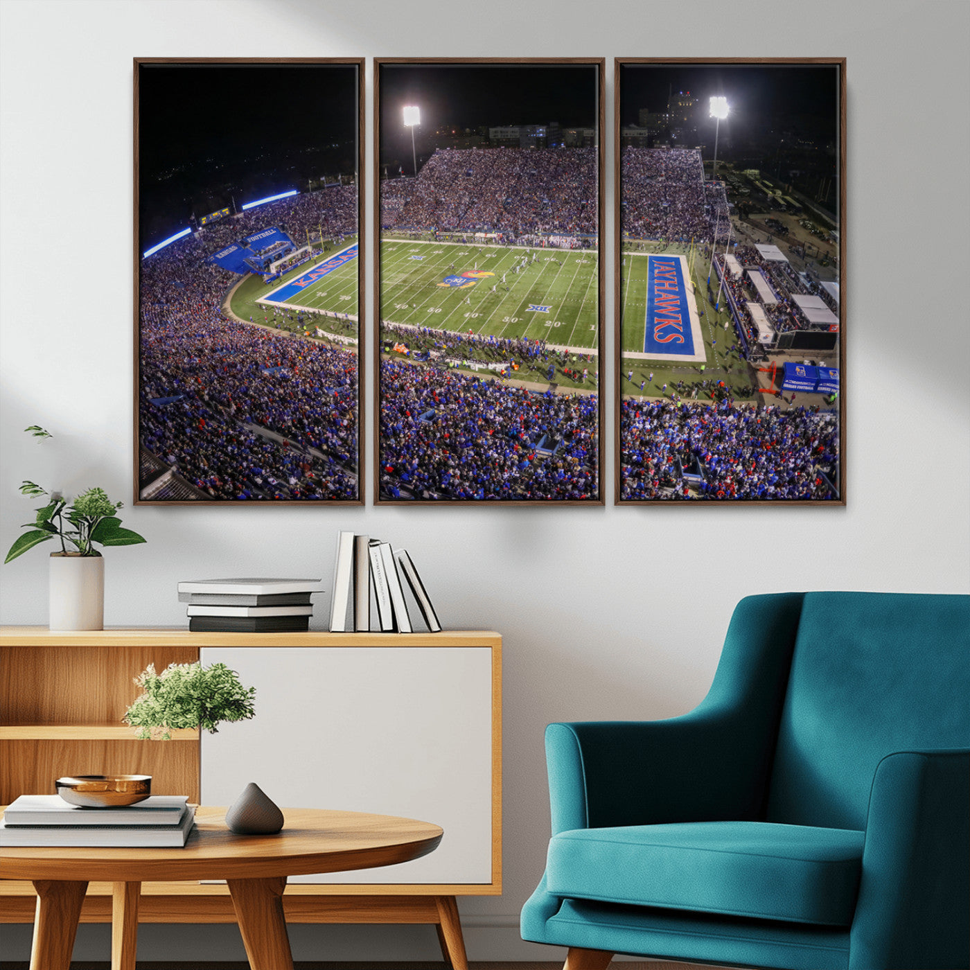 MGV-FC-48X32-3P - University of Kansas Jayhawks Football Team Print - Lawrence Kansas Memorial Stadium Wall Art Canvas