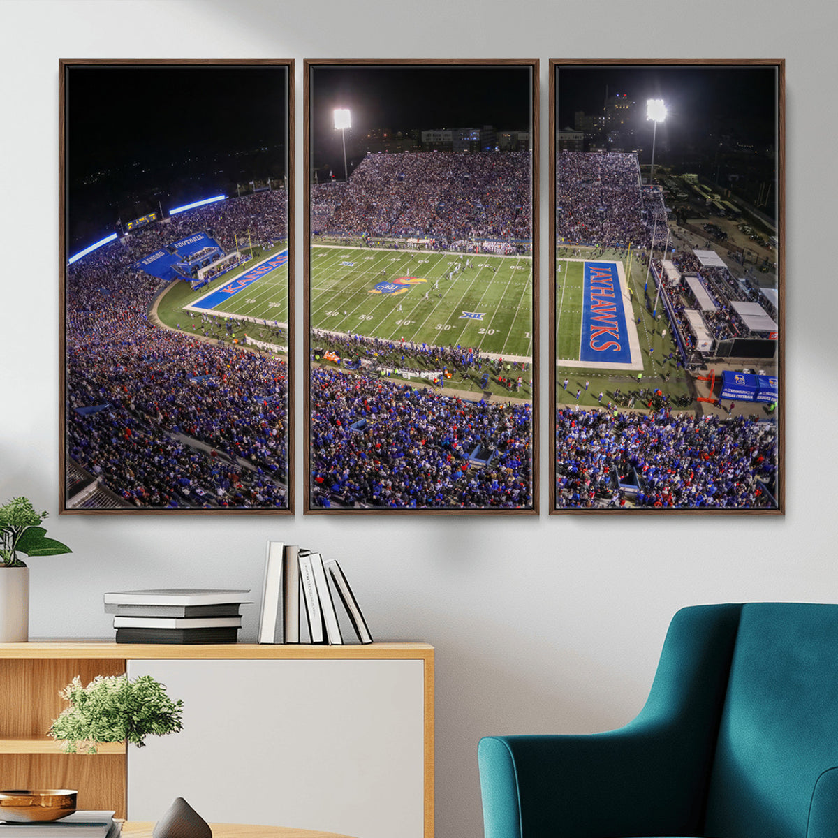 69760-MGV-CV-36X24 - University of Kansas Jayhawks Football Team Print - Lawrence Kansas Memorial Stadium Wall Art Canvas