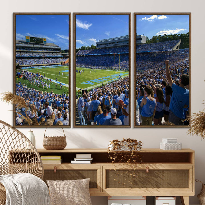 A University of North Carolina Tar Heels football stadium print on canvas.