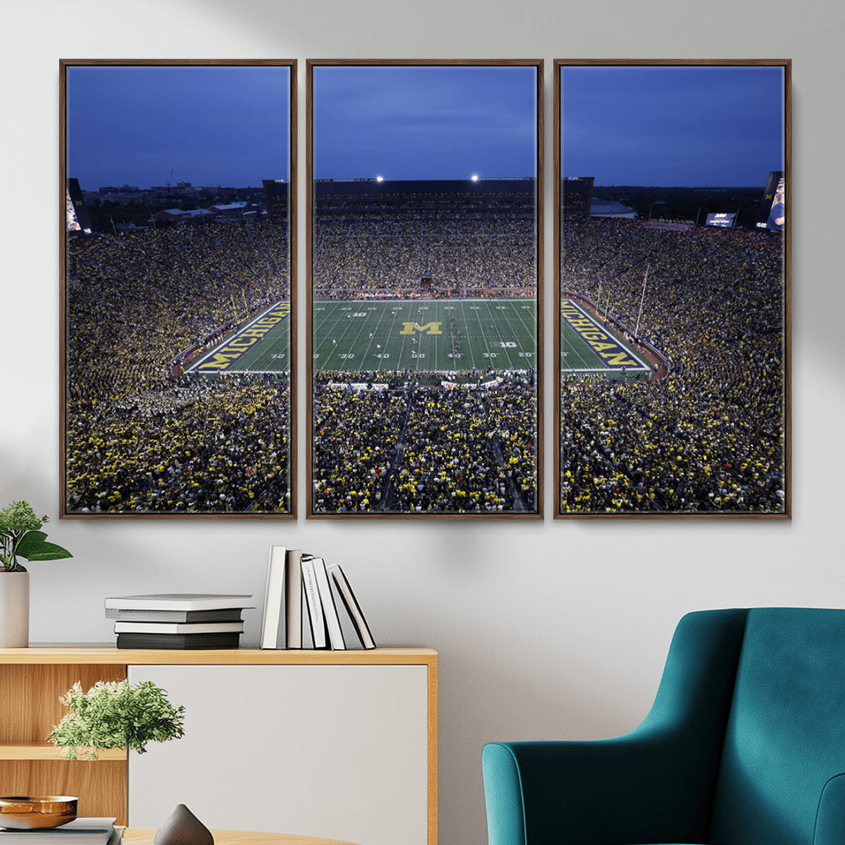 34202-MGV-CV-36X24 - University of Michigan Wolverines Football Team Print - Ann Arbor Michigan Stadium Wall Art Canvas