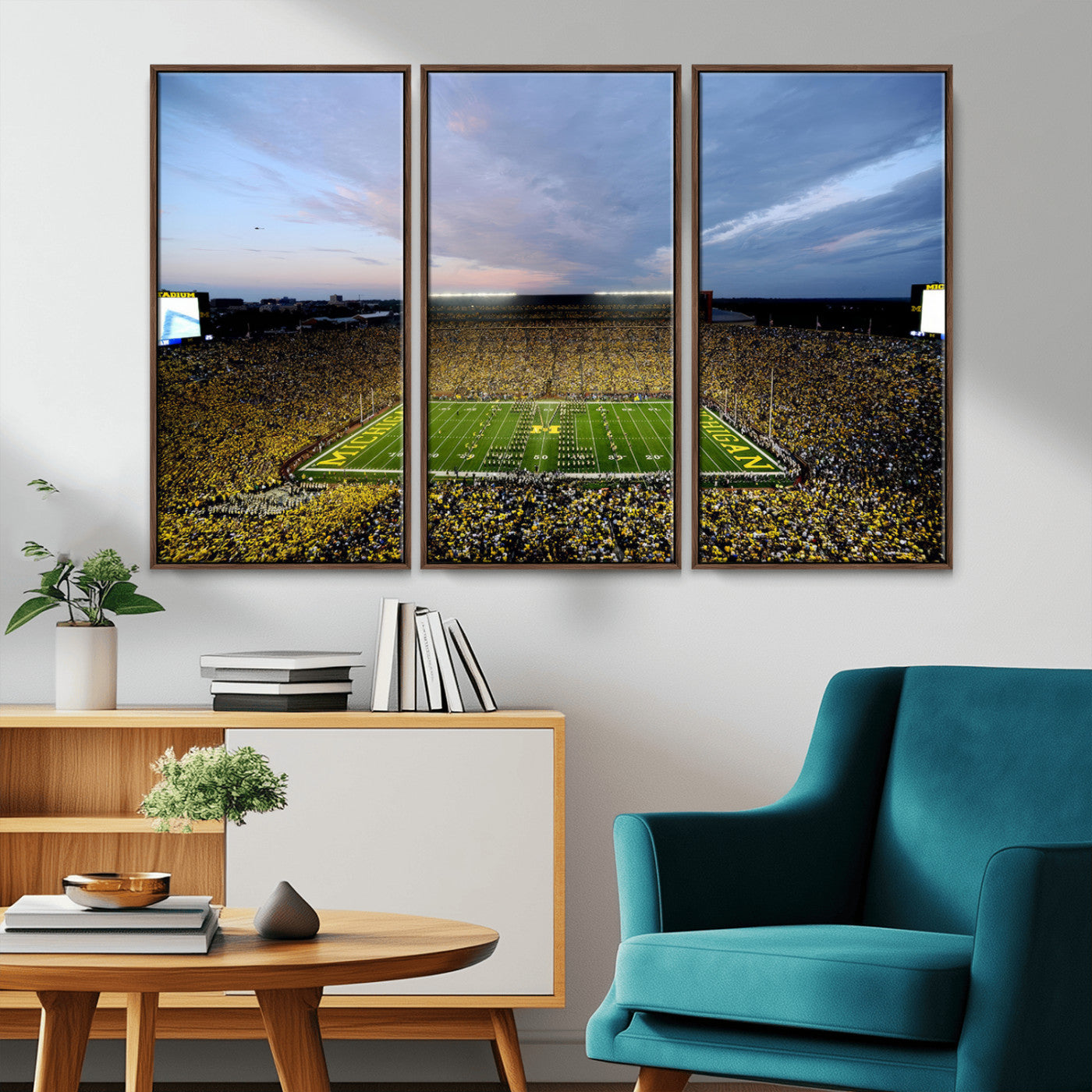 MGV-FC-48X32-3P - University of Michigan Wolverines Football Team Print - Ann Arbor Michigan Stadium Wall Art Canvas