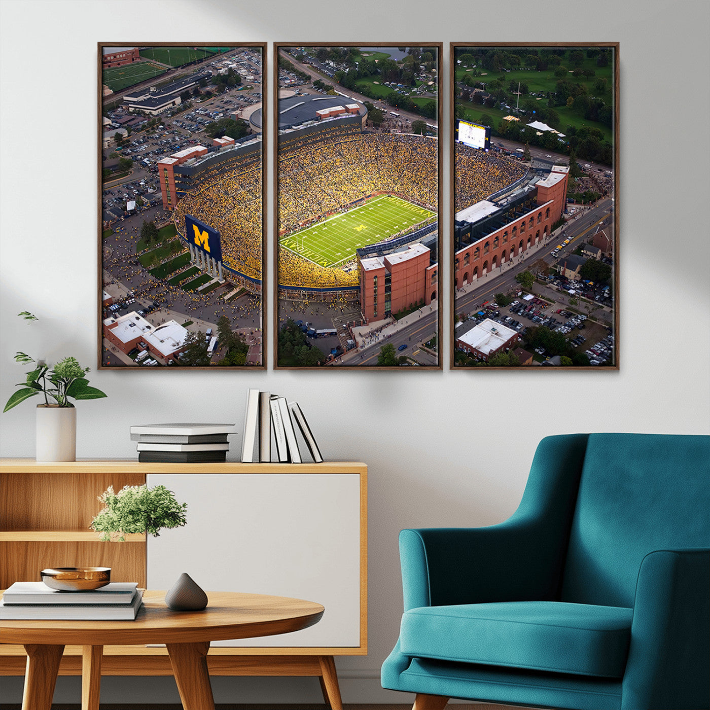 MGV-FC-48X32-3P - University of Michigan Wolverines Football Team Print - Ann Arbor Michigan Stadium Wall Art Canvas