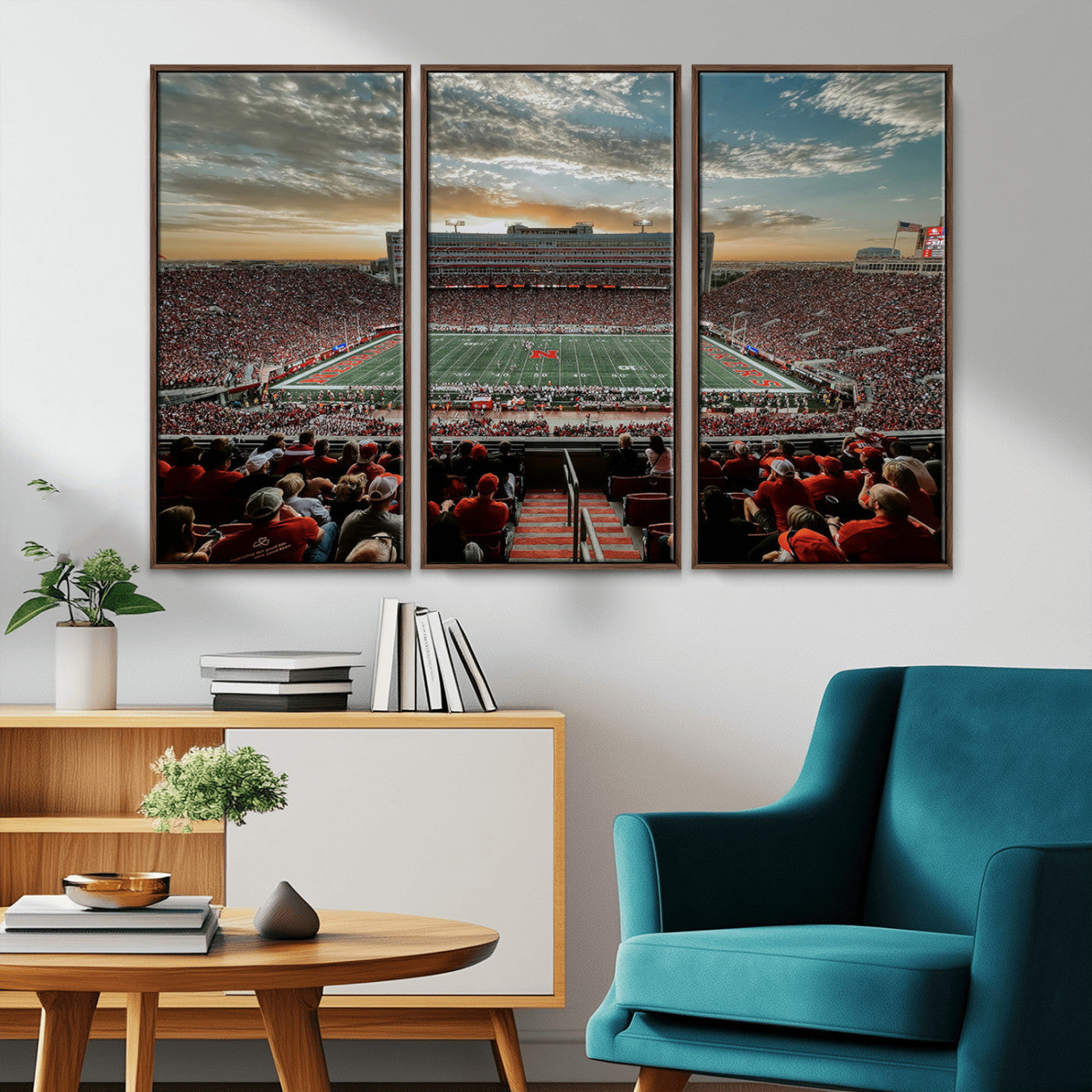 MGV-FC-48X32-3P - University of Nebraska Cornhuskers Football Team Print - Lincoln Memorial Stadium Art Canvas Print