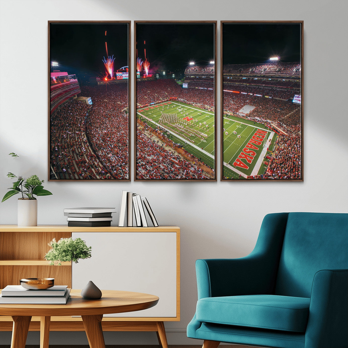 MGV-FC-48X32-3P - University of Nebraska Cornhuskers Football Team Print - Lincoln Memorial Stadium Wall Art Canvas