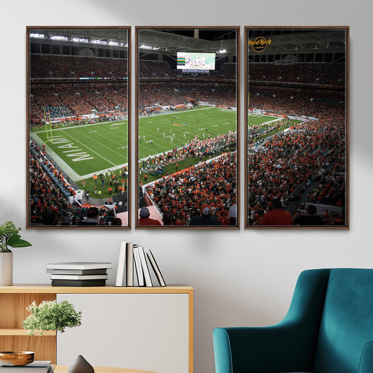 33698-PAN-FL-20X10 - Miami Hurricanes Football Team Print Canvas- Miami Hard Rock Stadium Wall Art Canvas Print
