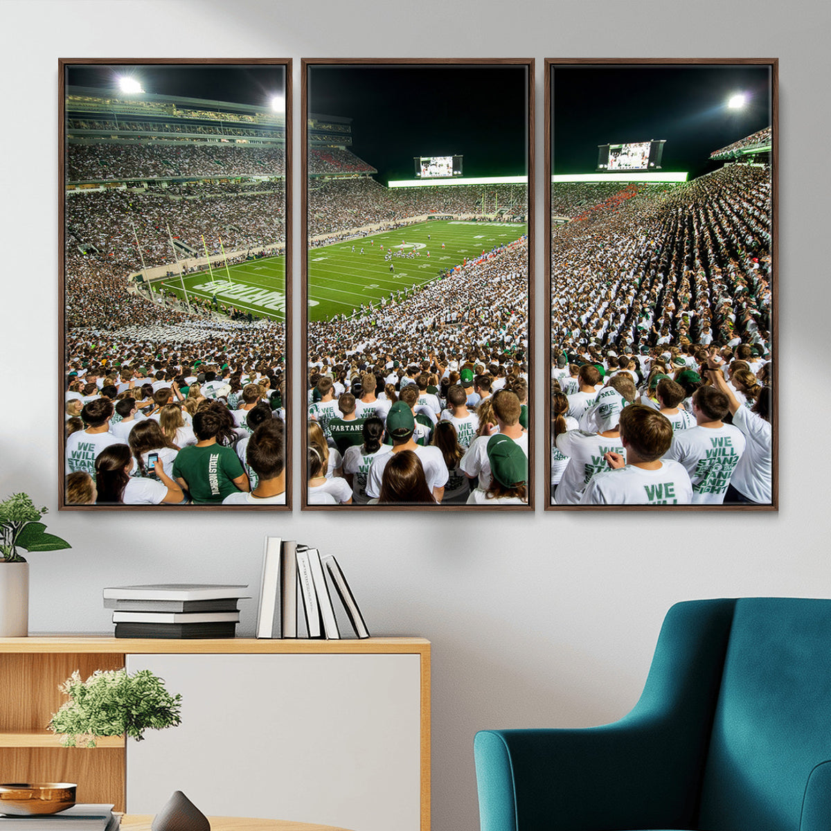 30457-PAN-FL-20X10 - Michigan State Spartans Football Canvas Print - East Lansing Spartan Stadium Wall Art Canvas Print