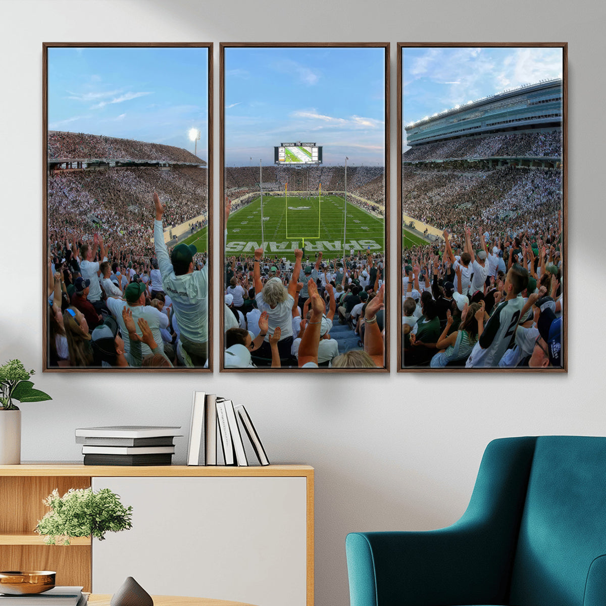 73105-PAN-FL-20X10 - Michigan State Spartans Football Team Art Print - East Lansing Spartan Stadium Wall Art Canvas Print