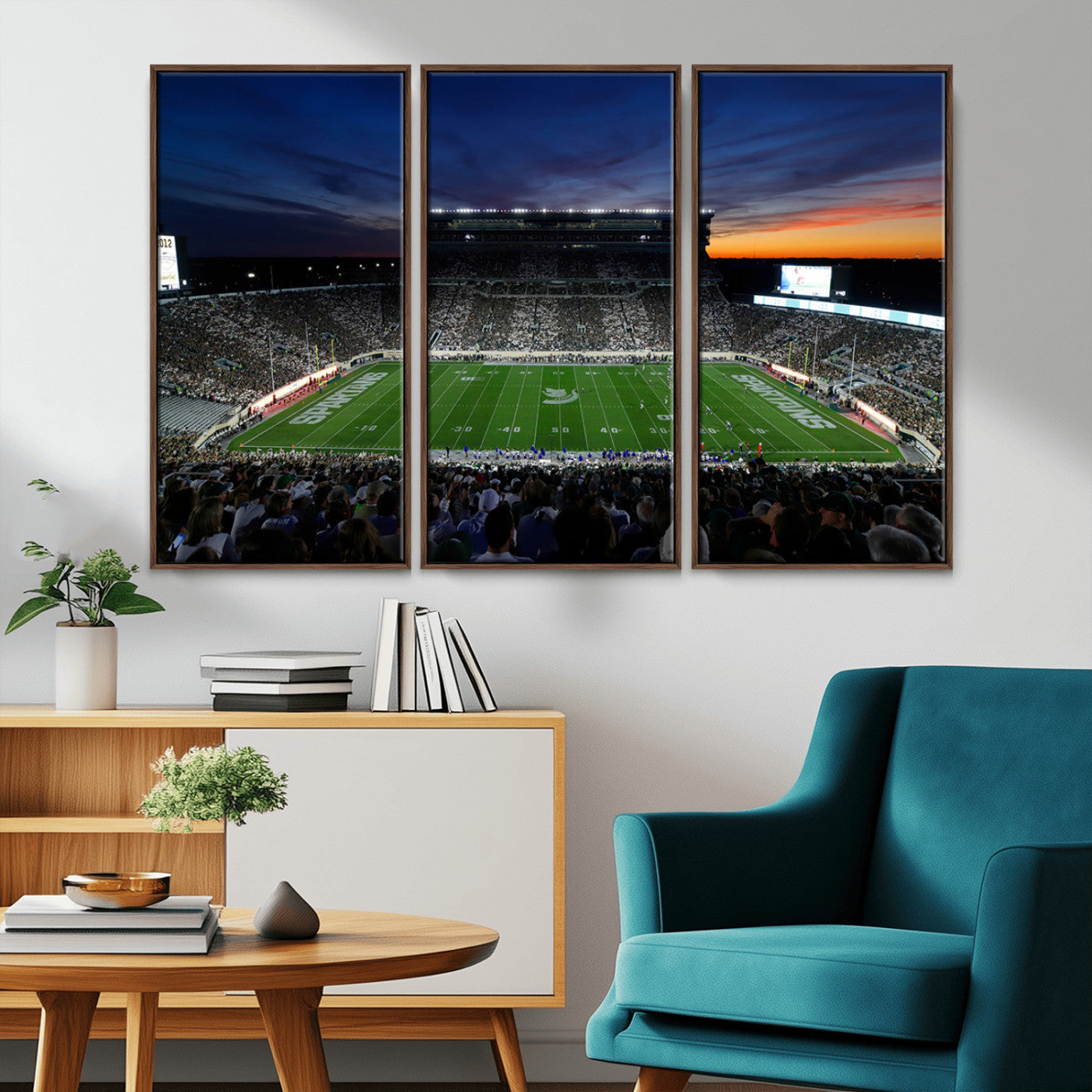 MGV-FC-48X32-3P - Michigan State Spartans Football Team Print - East Lansing Spartan Stadium Canvas Print