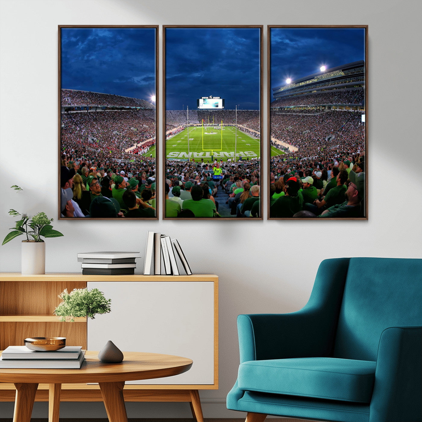 MGV-FC-48X32-3P - Michigan State Spartans Football Team Print - East Lansing Spartan Stadium Wall Art Canvas Print