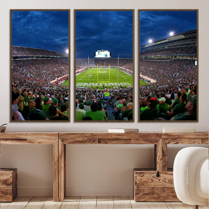 Michigan State Spartans Football Team Print - East Lansing Spartan Stadium Wall Art Canvas Print