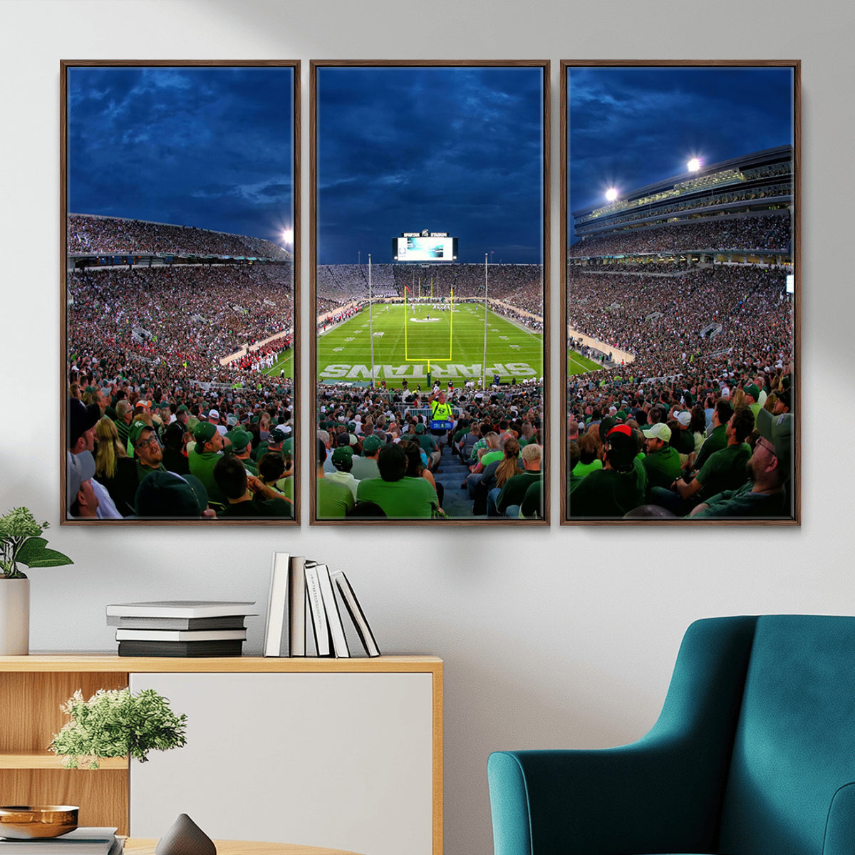 35248-PAN-FL-20X10 - Michigan State Spartans Football Team Print - East Lansing Spartan Stadium Wall Art Canvas Print