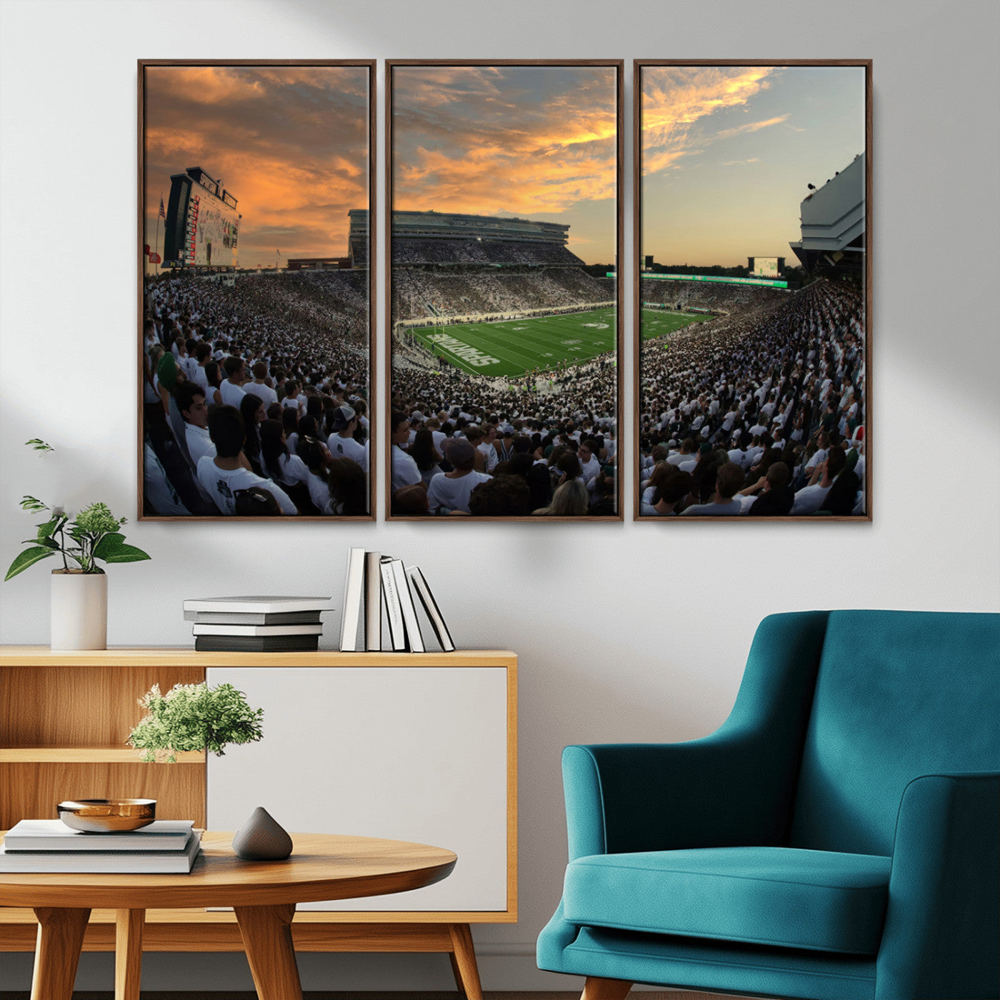 MGV-FC-48X32-3P - Michigan State Spartans Football Team Print - East Lansing Spartan Stadium Wall Art Canvas Print
