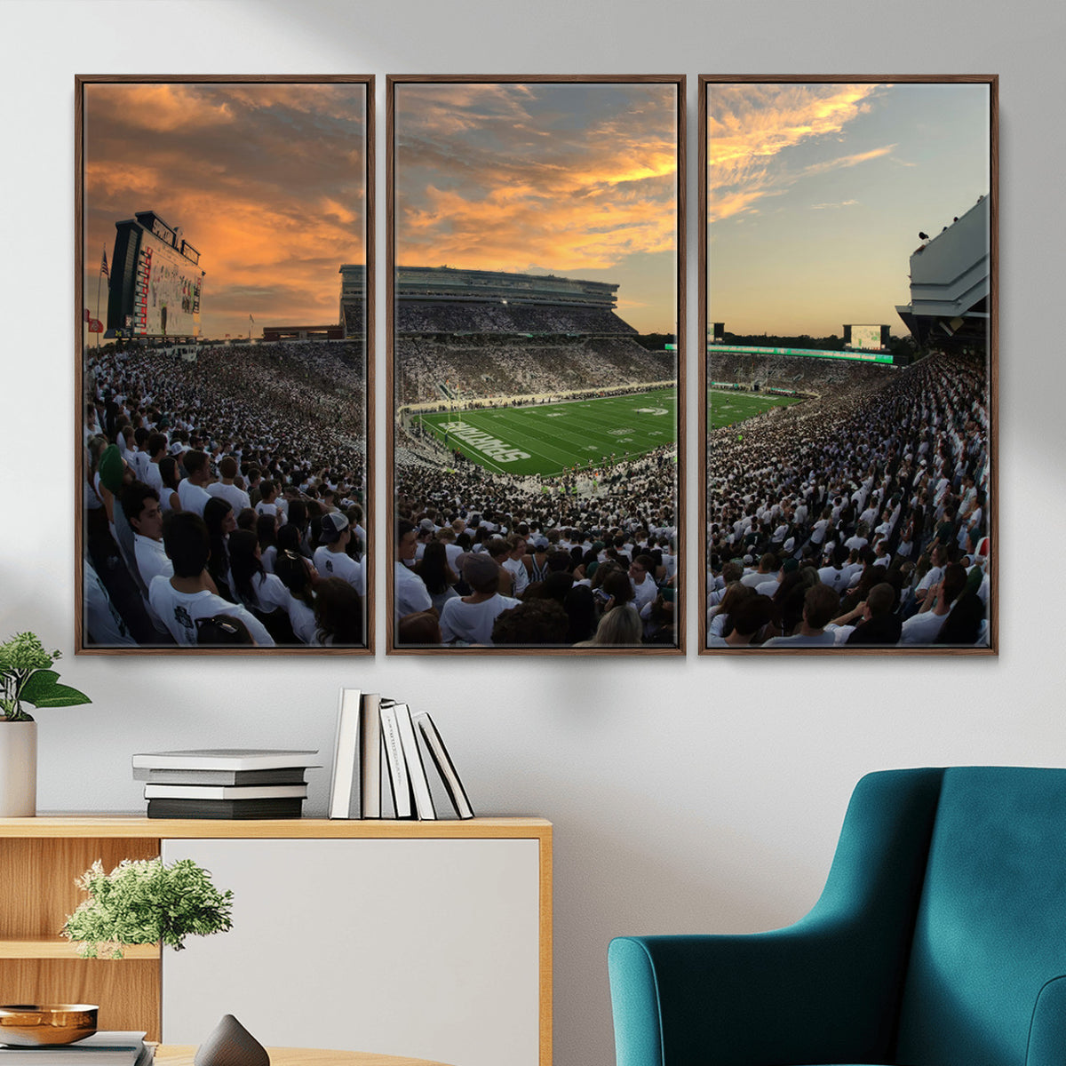99155-PAN-FL-20X10 - Michigan State Spartans Football Team Print - East Lansing Spartan Stadium Wall Art Canvas Print