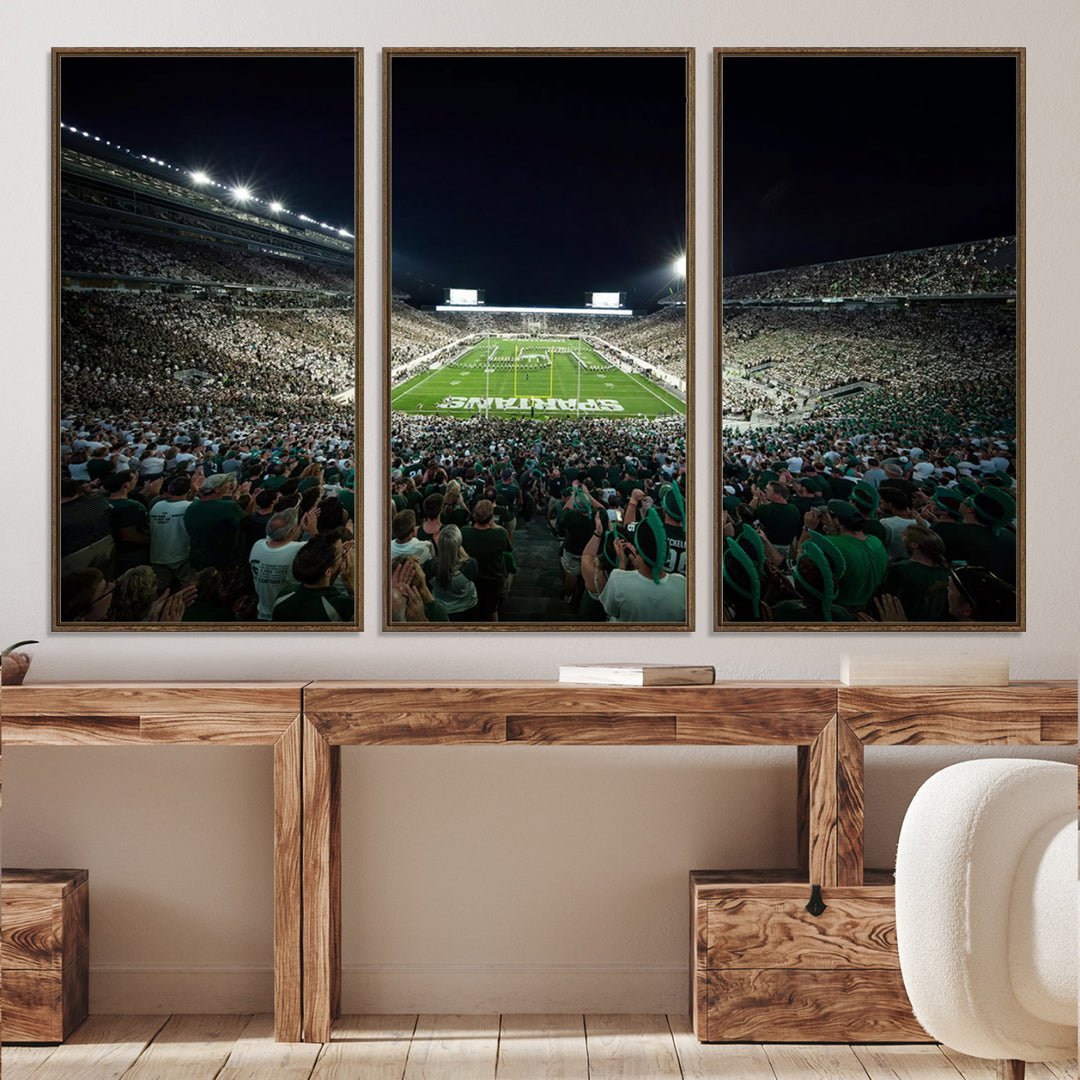 Michigan State Spartans Football Team Print - East Lansing Spartan Stadium Wall Art Canvas Print