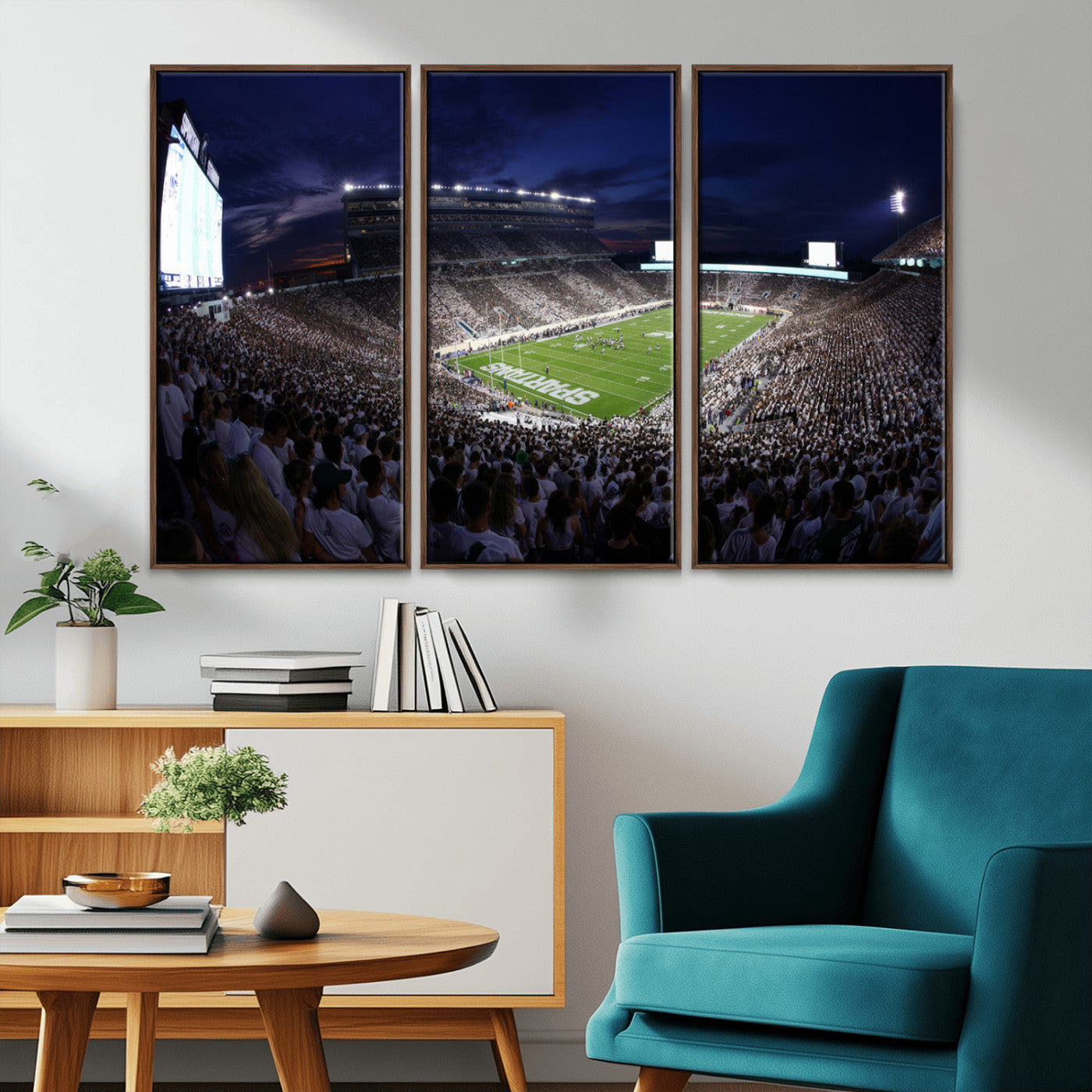 MGV-FC-48X32-3P - Michigan State Spartans Canvas, Framed Football Team Print - East Lansing Spartan Stadium Wall Art