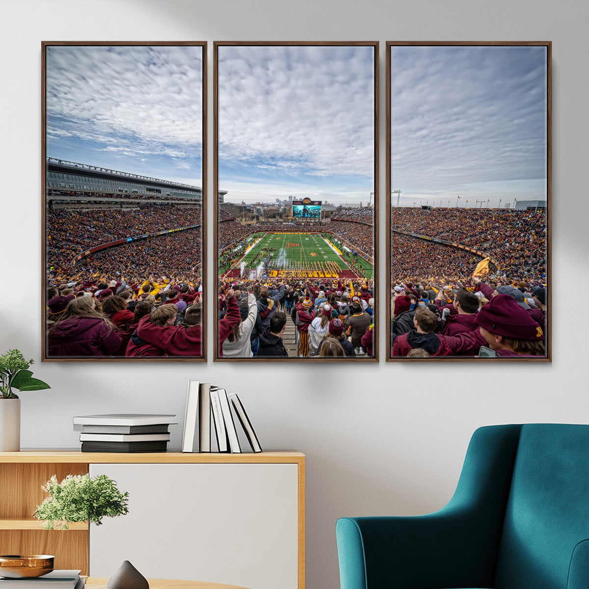 38459-PAN-FL-20X10 - University of Minnesota Golden Gophers Football Team Print - Minneapolis Huntington Bank Stadium Art