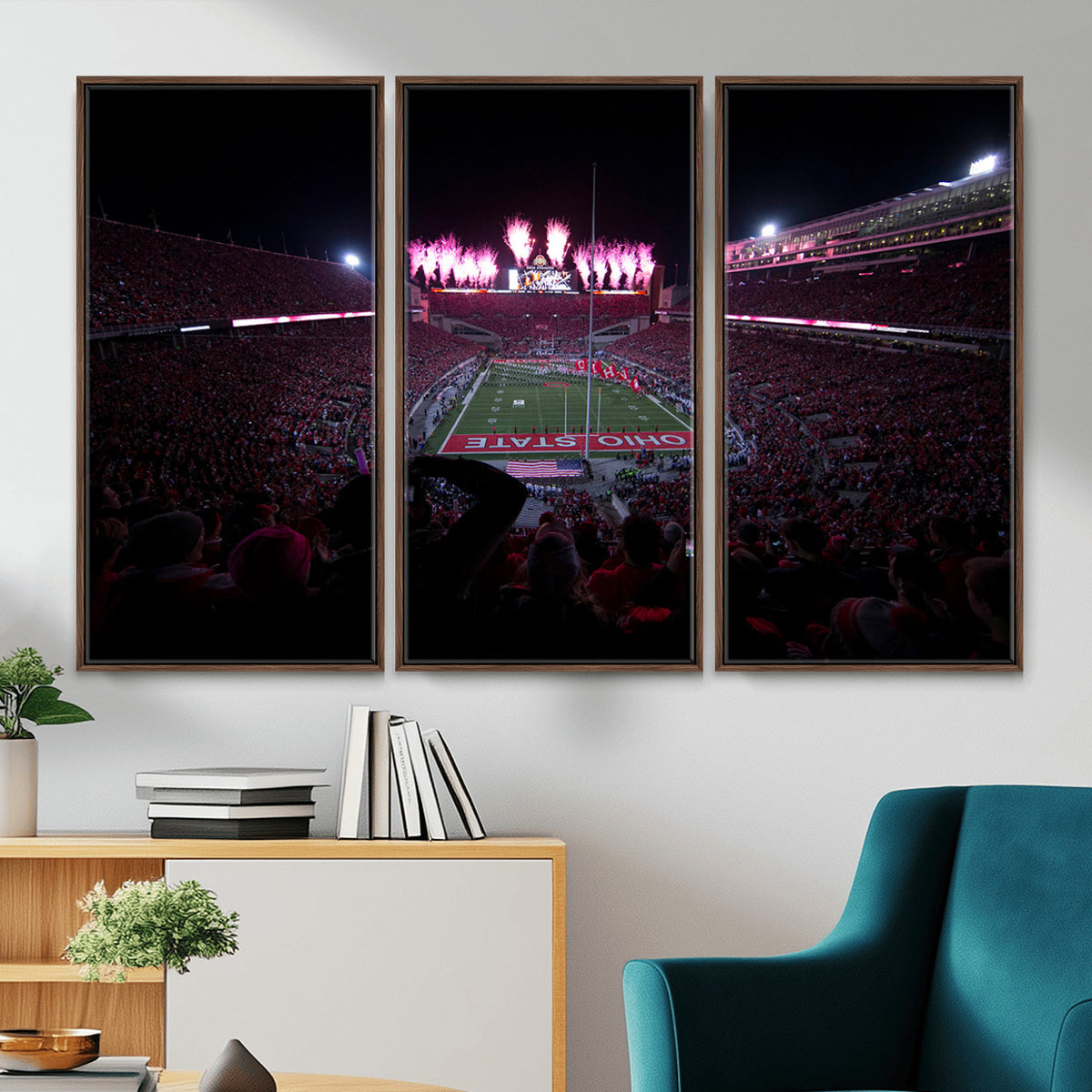 20483-PAN-FL-20X10 - Ohio State University Buckeyes Football Team Print - Columbus Ohio Stadium Wall Art Canvas Print