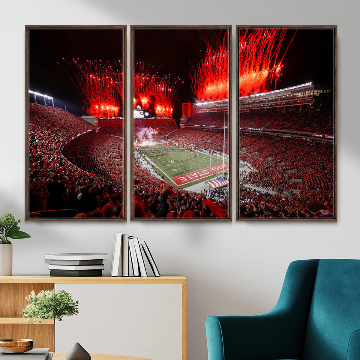 56909-PAN-FL-20X10 - Ohio State University Buckeyes Football Team Print - Columbus Ohio Stadium Wall Art Canvas Print
