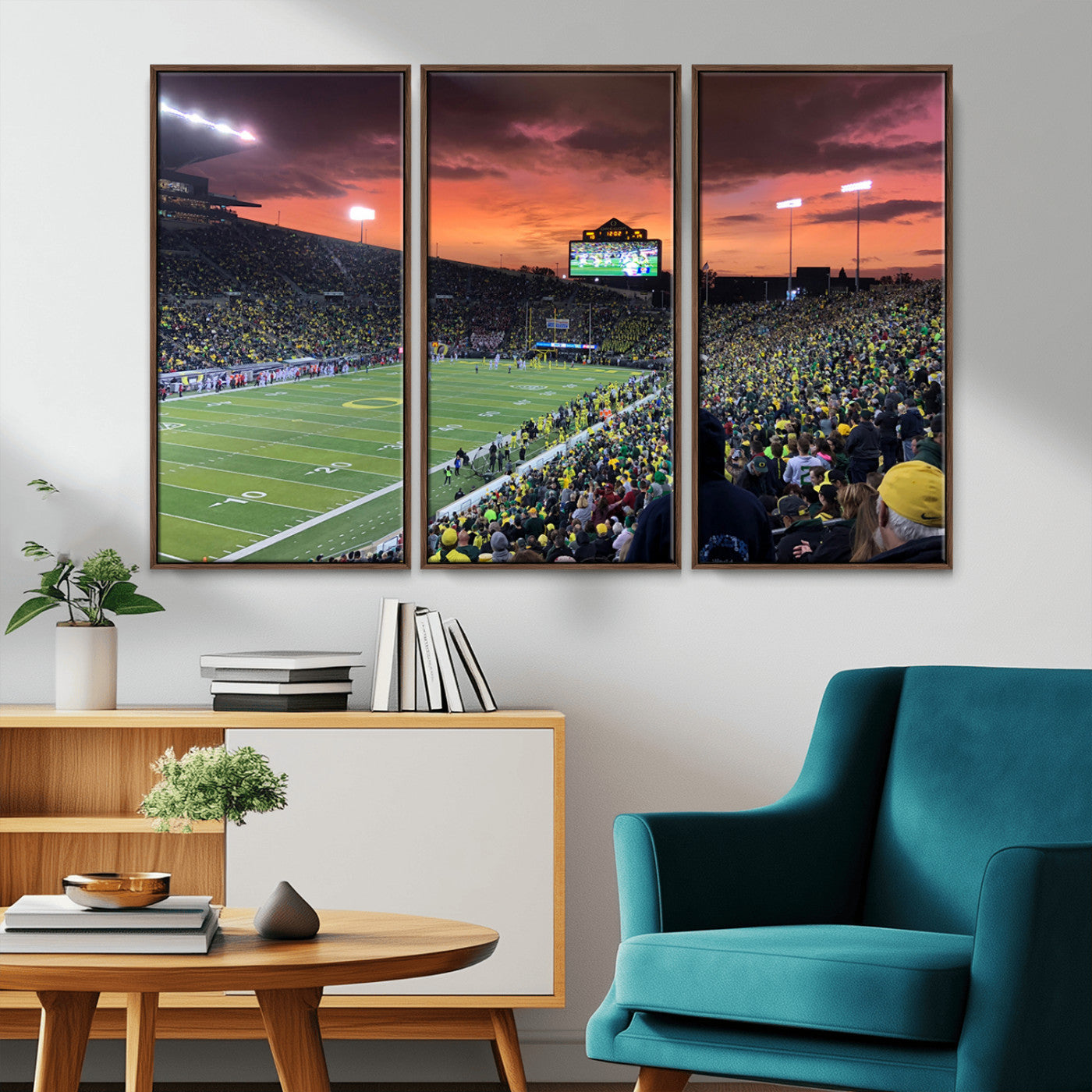 MGV-FC-48X32-3P - Eugene Autzen Stadium Canvas Wall Art Print – Sunset Over Iconic Football Field Wall Decor for Home