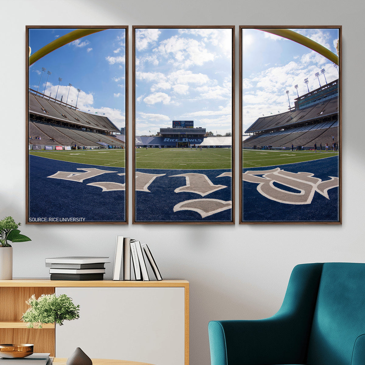 50267-MGV-CV-36X24 - Rice University Owls Football Team Print, Houston Rice Stadium, Framed and Ready to Hang