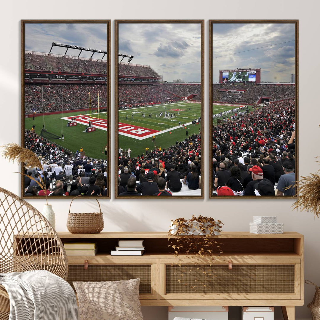 Premium canvas print depicting the Rutgers Scarlet Knights football at SHI Stadium, Piscataway.