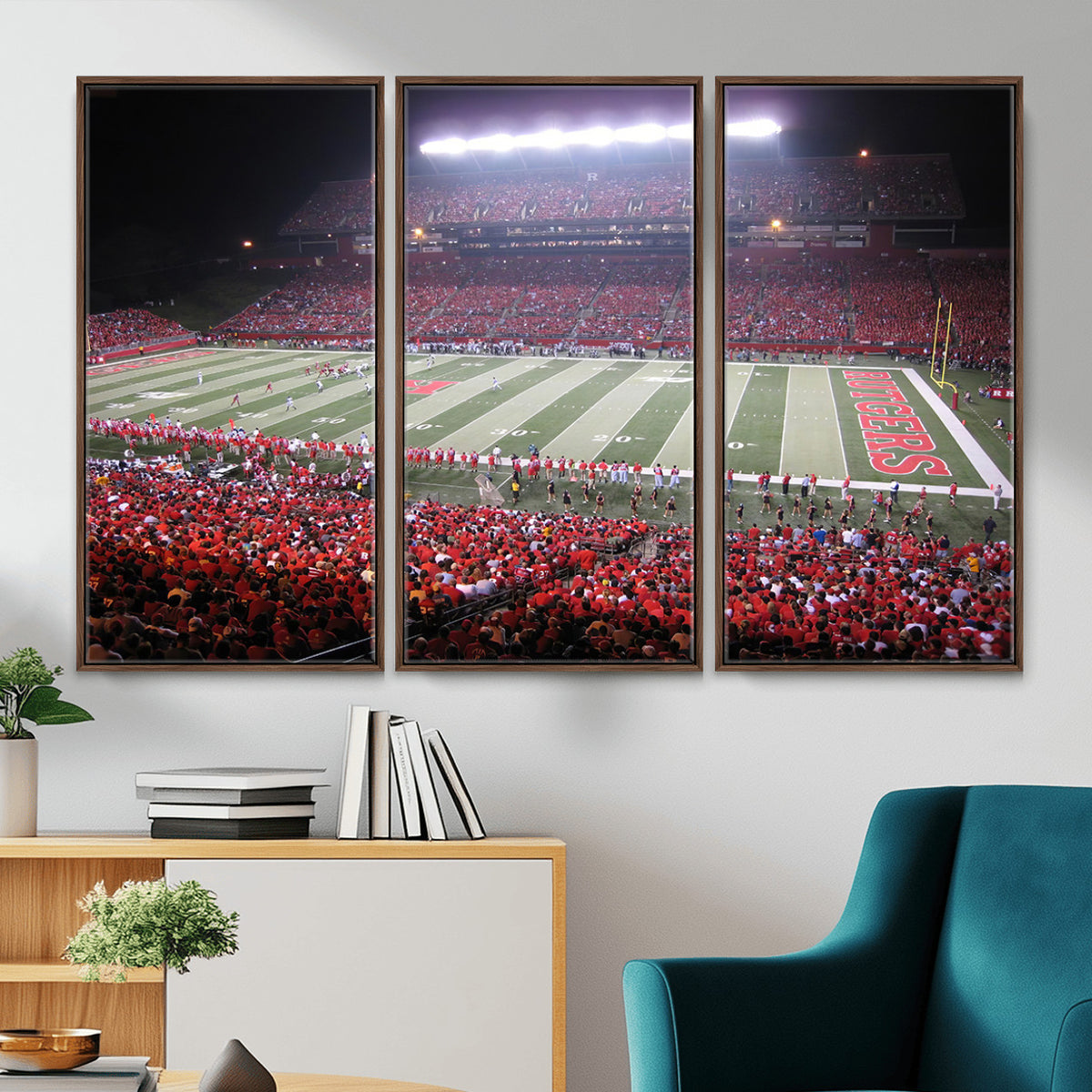53225-PAN-FL-20X10 - Rutgers University Scarlet Knights Football Team Print - Piscataway SHI Stadium Wall Art Canvas