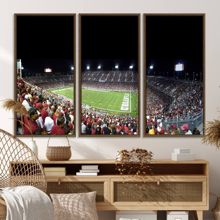 This Stanford University Cardinal Football Team canvas print, depicting fans in red filling Stanford Stadium at night, is perfect.