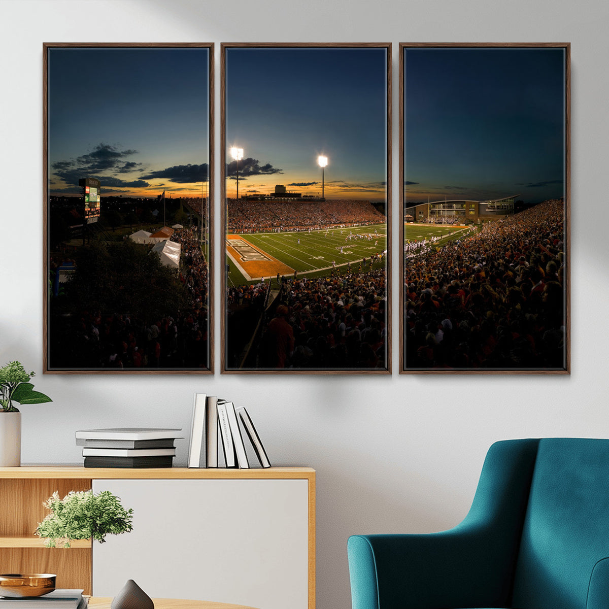 15980-PAN-FL-20X10 - Ball State Cardinals Football Team Print - Muncie Scheumann Stadium Wall Art Canvas Print