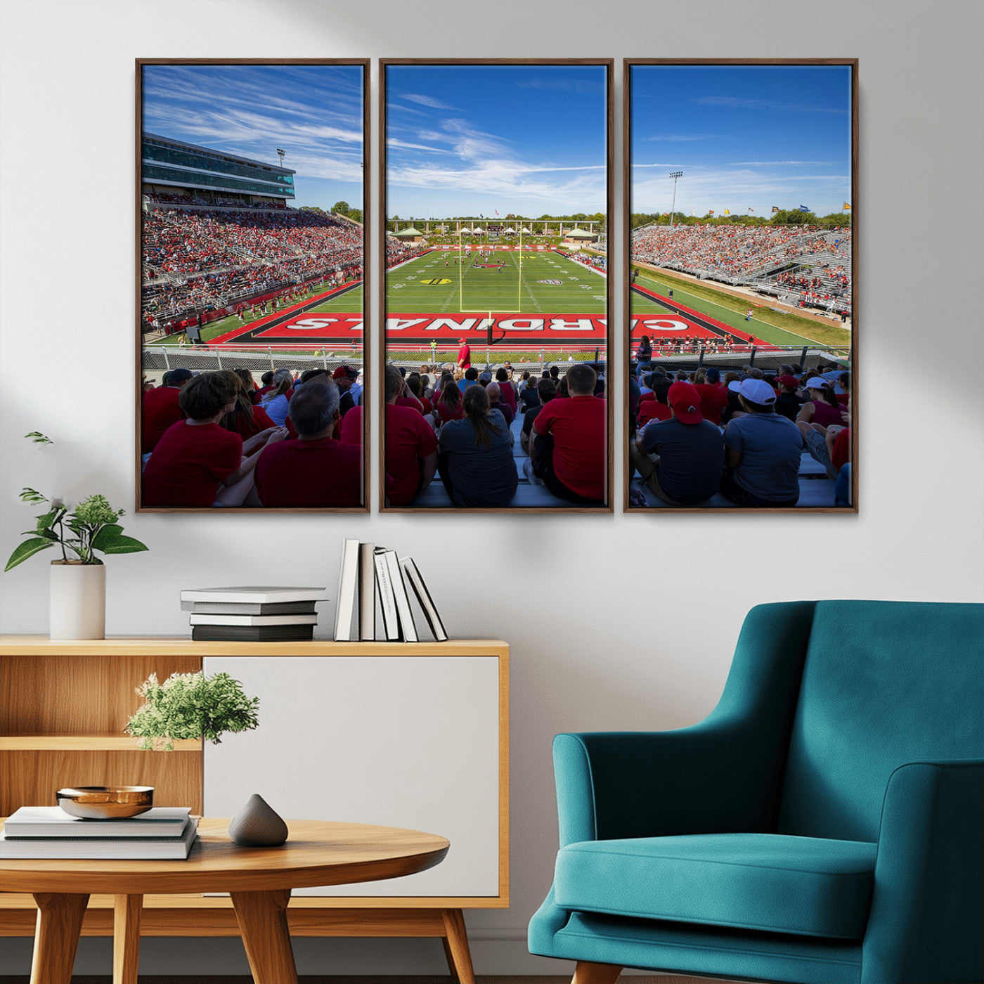 MGV-FC-48X32-3P - Ball State Cardinals Football Team Print - Muncie Scheumann Stadium Wall Art Canvas Print