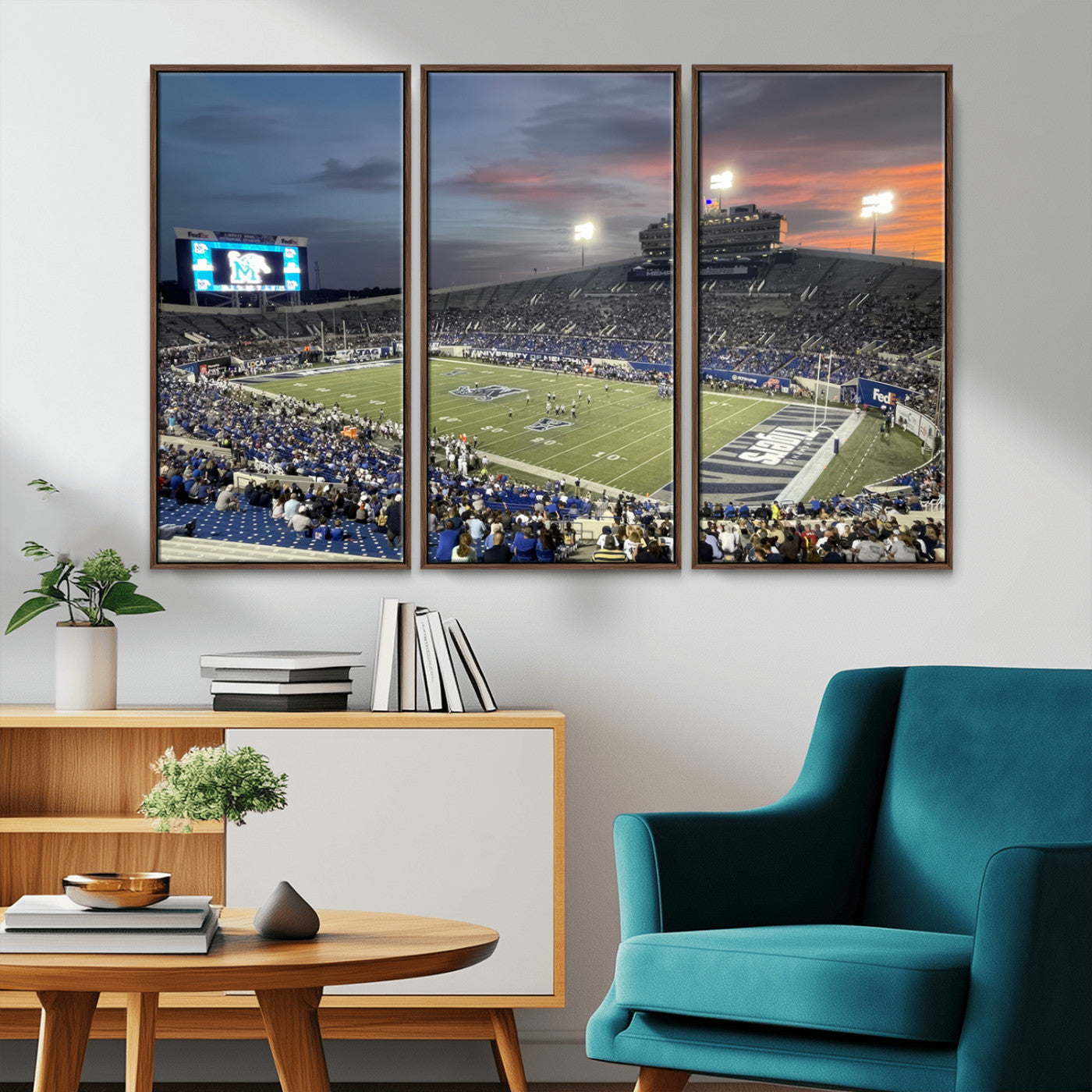 MGV-FC-48X32-3P - Memphis Tigers Football Team Print - Memphis Simmons Bank Liberty Stadium Wall Art Canvas Print