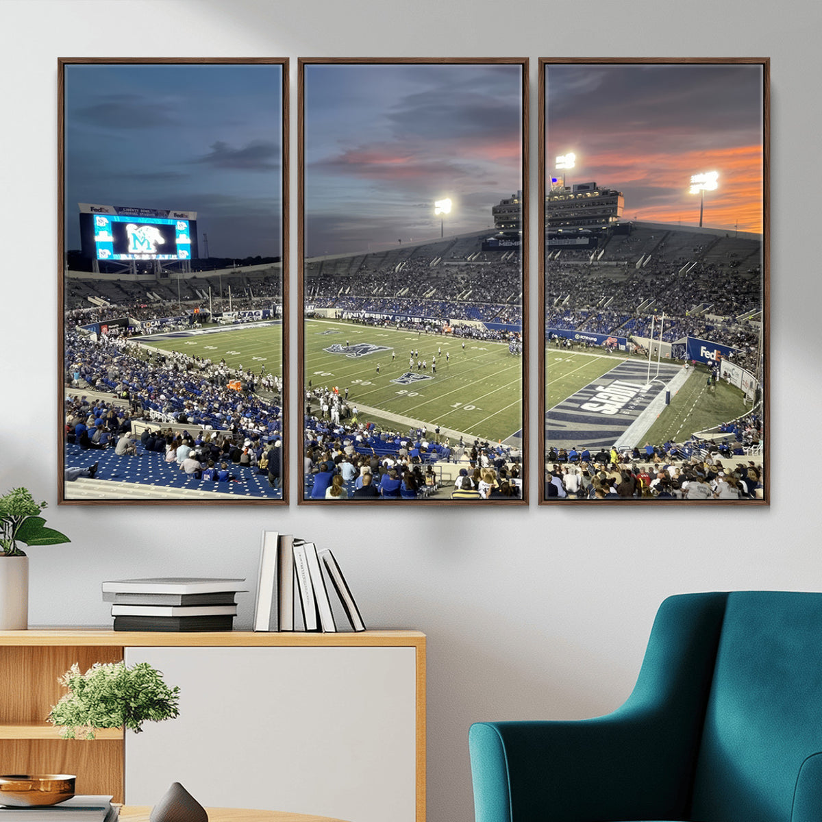 64409-PAN-FL-20X10 - Memphis Tigers Football Team Print - Memphis Simmons Bank Liberty Stadium Wall Art Canvas Print